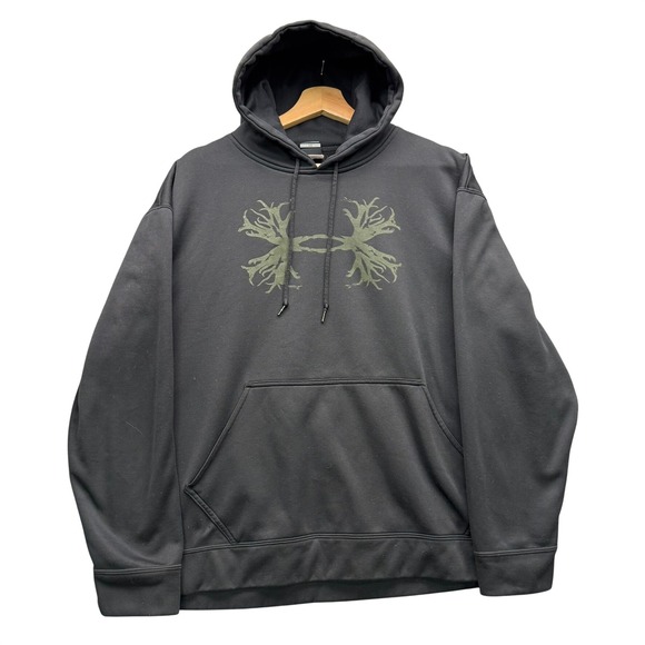 Under Armour Other - Under Armour Hoodie Men's M Black Pullover Fleece Hooded Sweatshirt Tree Logo